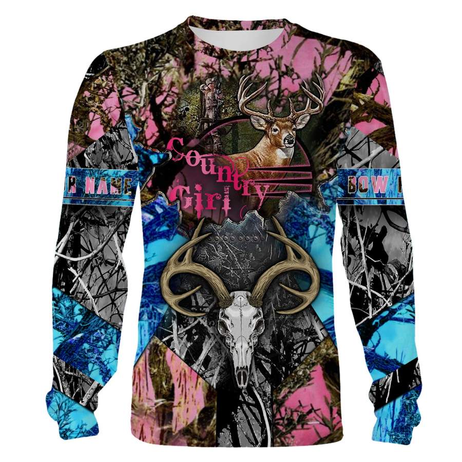 Country girl bow hunter muddy camo custom Name 3D All over print Hoodies, Sweatshirt, Long sleeves, Face shield – Personalized hunting gifts – FSD519