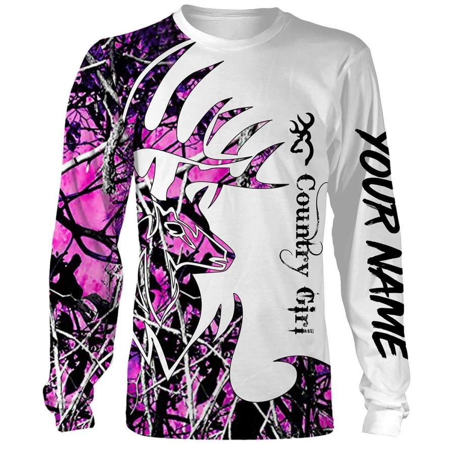 Country girl Pink muddy camo custom Name 3D All over print Sweatshirt, T-shirt, Long sleeves, Hoodie, Legging – Personalized hunting gift for Girl – FSD540