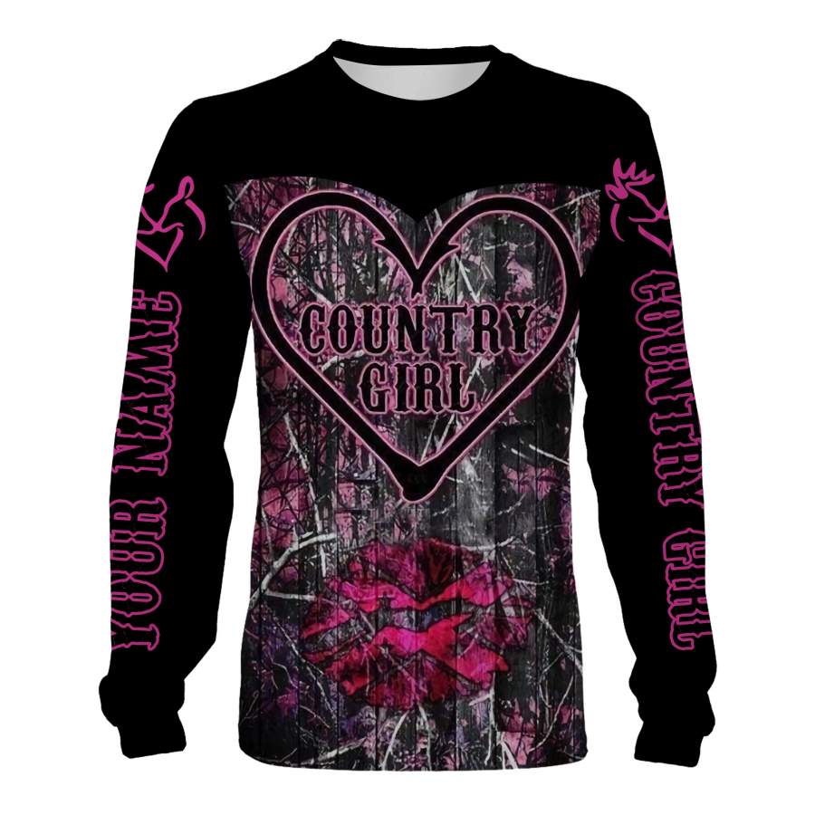 Country girl Deer hunting pink muddy camo custom name 3D All over print Sweatshirt, T-shirt, Long sleeves, Hoodie – Personalized hunting gift for Girl – FSD564