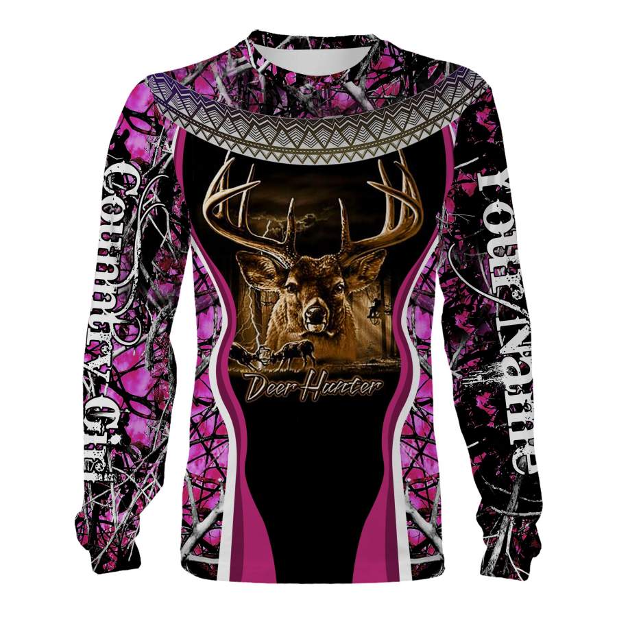 Country girl Deer hunting Pink muddy camo custom Name 3D All over print Hoodie, Sweatshirt, T-shirt, face shield – Personalized hunting gifts – FSD477