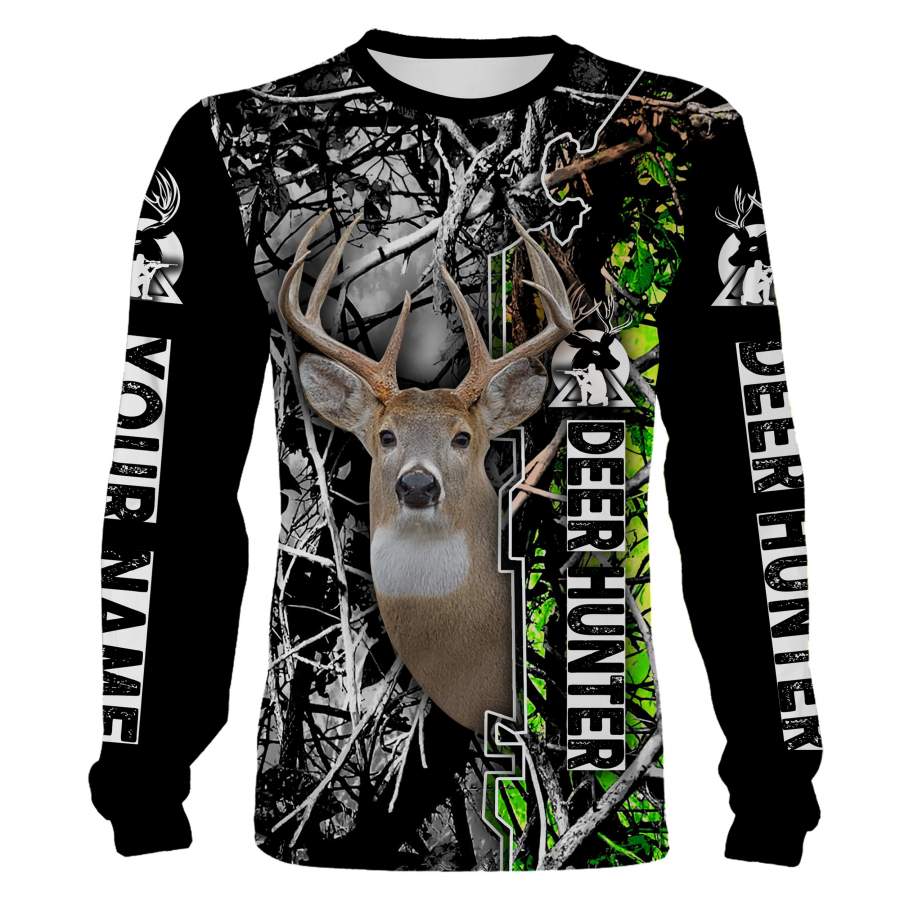 Deer hunting black and toxic green muddy camo custom Name 3D All over print Hoodies, Sweatshirt, Long sleeves, T-shirt – Personalized gift ideas for hunters – FSD476