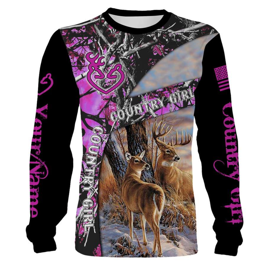 Deer hunting muddy camo Country girl custom Name 3D All over print Hoodies, Sweatshirt, T-shirt, Long sleeves, Face shield – Personalized hunting gifts – FSD491