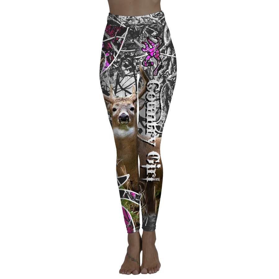 Deer leggings country girl pink and black muddy camo leggings – FSD452