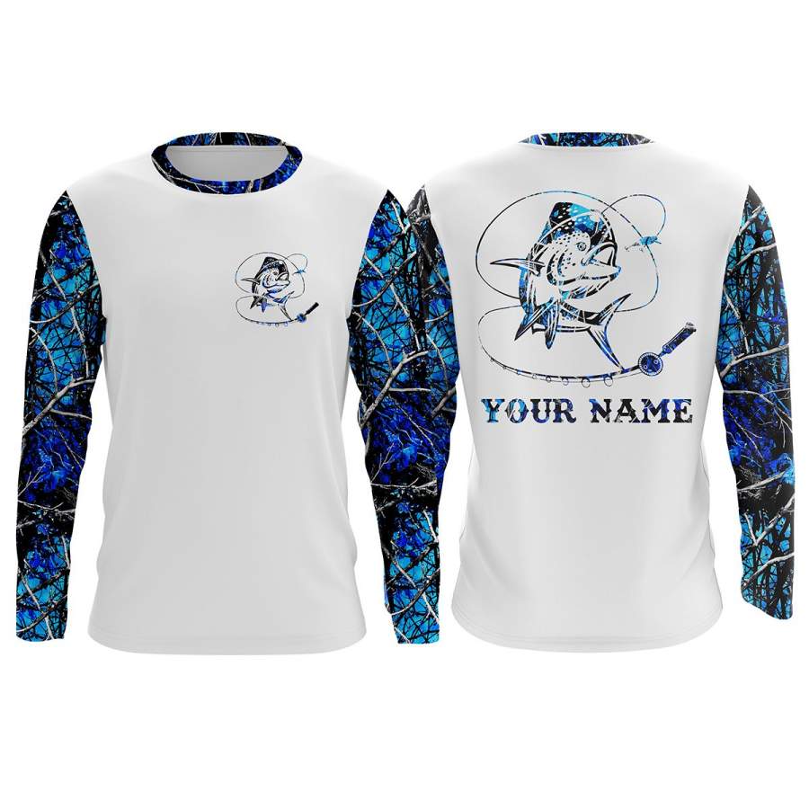 Mahi Mahi ( Dorado) fishing blue muddy camo UV protection quick dry Customize name long sleeves UPF 30+ personalized gift for fisherman- NQS916