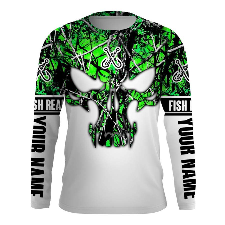 Fishing Fish Reaper Fish skull green muddy camo UV protection quick dry customize name long sleeves shirts UPF 30+ personalized fishing apparel gift for Fishing lovers – IPH1939