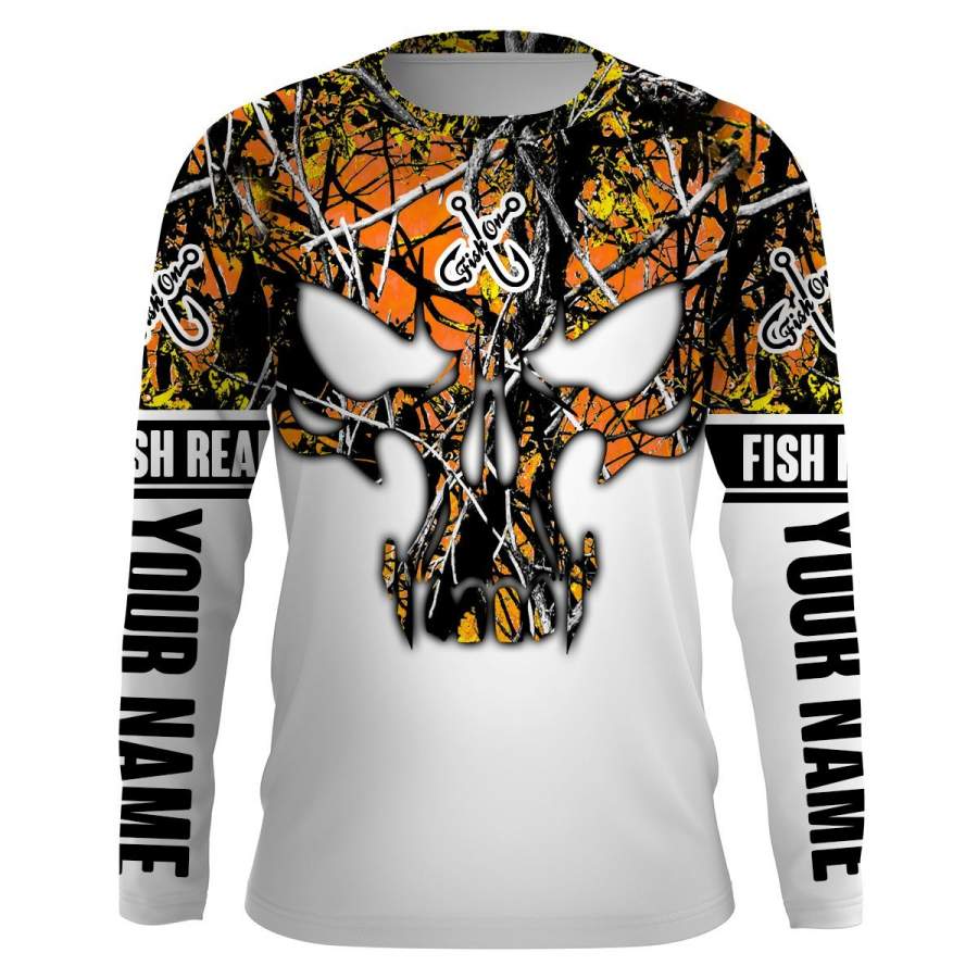 Fishing Fish Reaper Fish skull orange muddy camo UV protection quick dry customize name long sleeves shirts UPF 30+ personalized fishing apparel gift for Fishing lovers – IPH1938