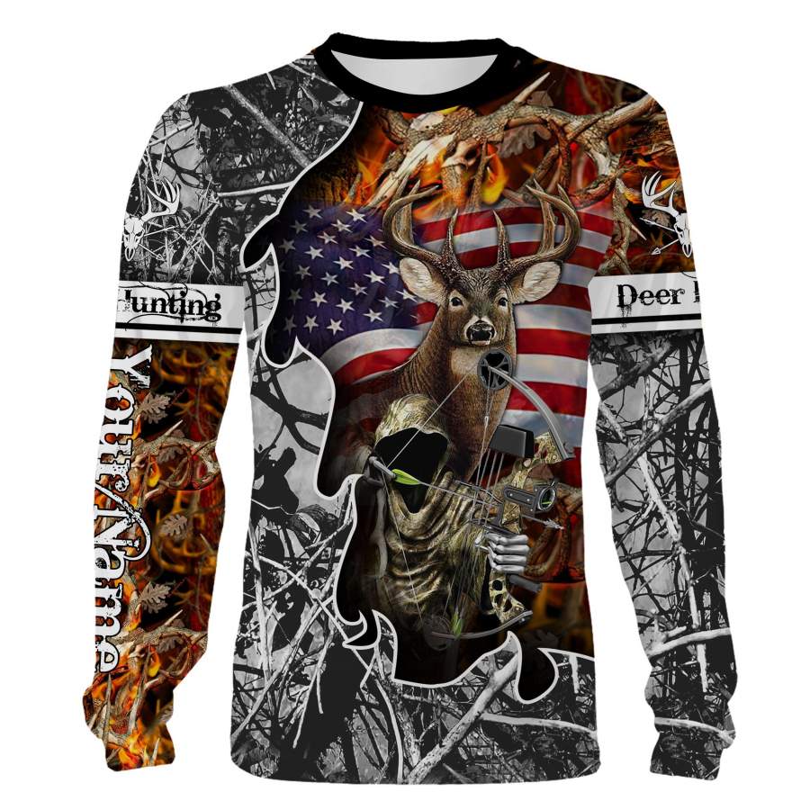 Deer hunting American flag muddy black camo custom Name 3D All over print Shirts, Face shield – Personalized hunting gifts – FSD358