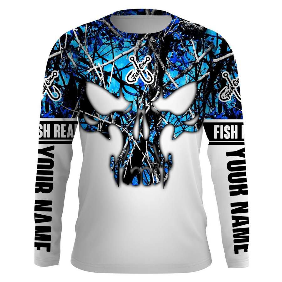 Fishing Fish Reaper Fish skull blue muddy camo UV protection quick dry customize name long sleeves shirts UPF 30+ personalized fishing apparel gift for Fishing lovers – IPH1916