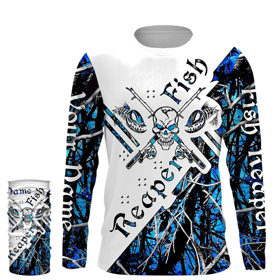 Fish Reaper Blue Muddy Camo UV protection quick dry Customize name long sleeves UPF 30+ personalized gift – NQS788