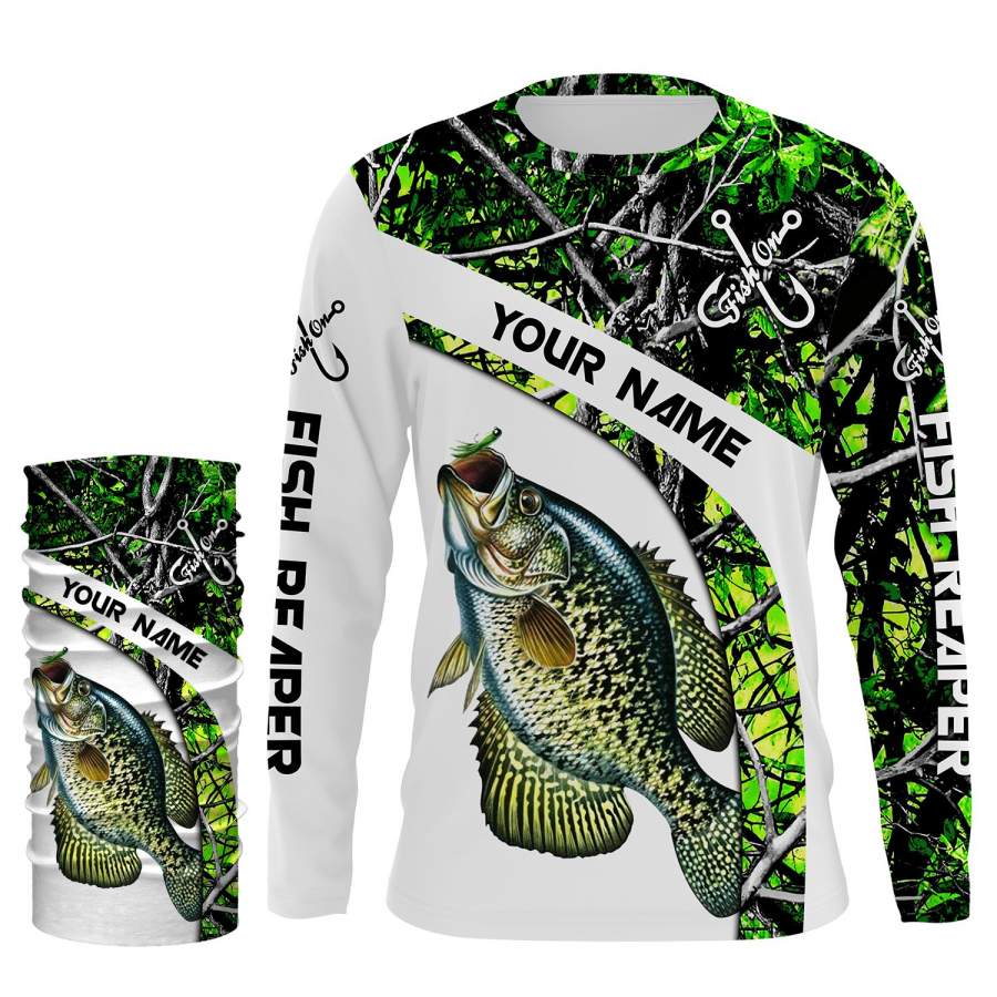 Crappie fishing Green muddy Camo UV protection quick dry Customize name long sleeves UPF 30+ personalized gift for fisherman- NQS802