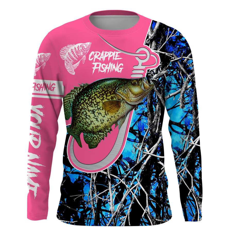 Crappie Fishing Fish hook Blue muddy camo UV protection quick dry customize name long sleeves shirts UPF 30+ personalized gift for Fishing lovers – IPH1776