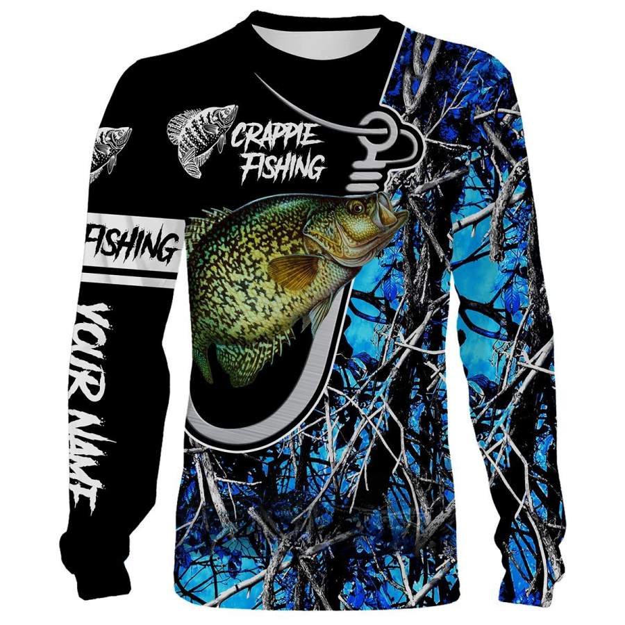 Crappie Fishing blue muddy camo fish hook Customize name All over print shirts – fishing gift for men and women – IPH1226