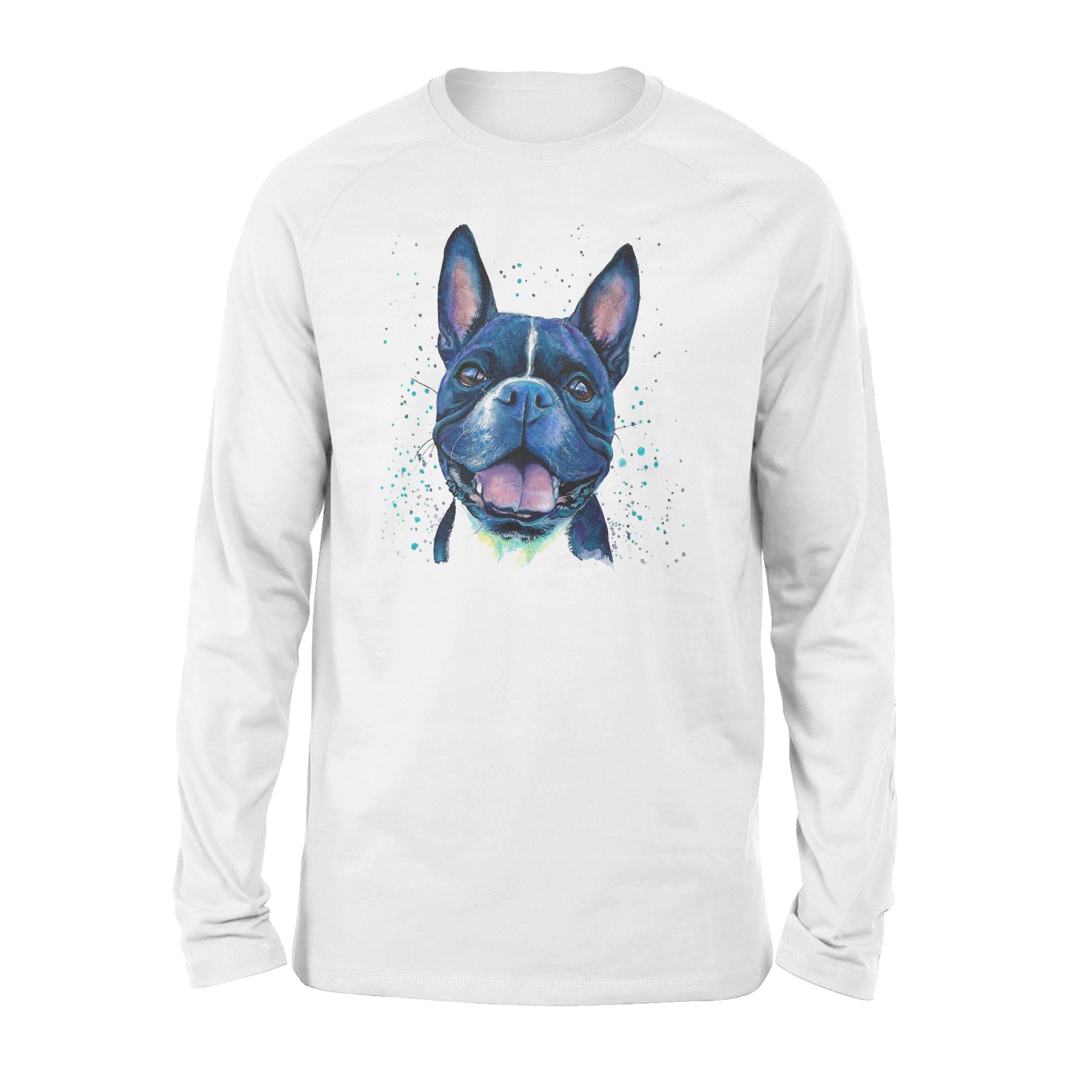 Colorful Boston Terrier Dog Art Watercolor Painting – Standard Long Sleeve