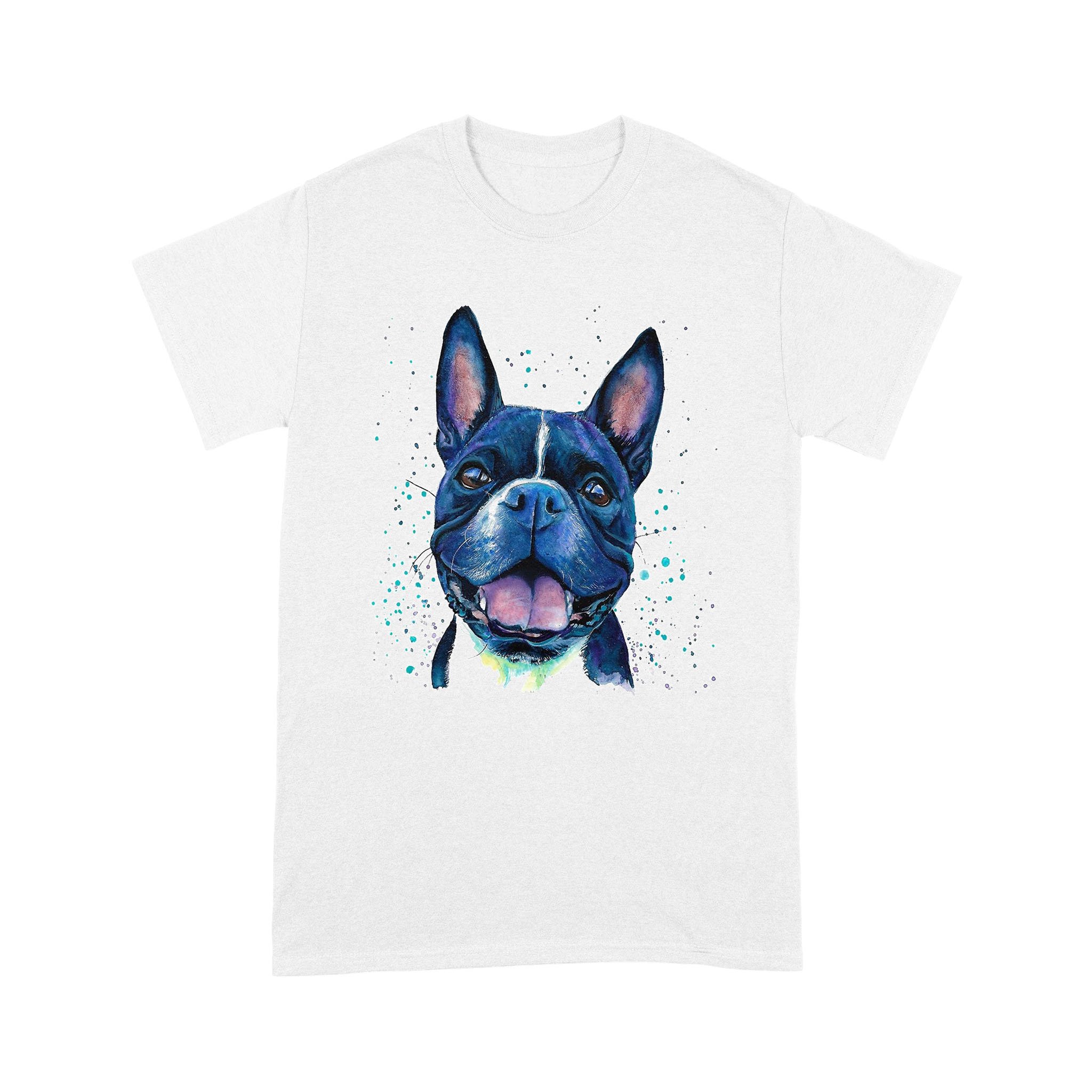 Colorful Boston Terrier Dog Art Watercolor Painting – Print Shirt Gift for Men Women – Standard T Shirt