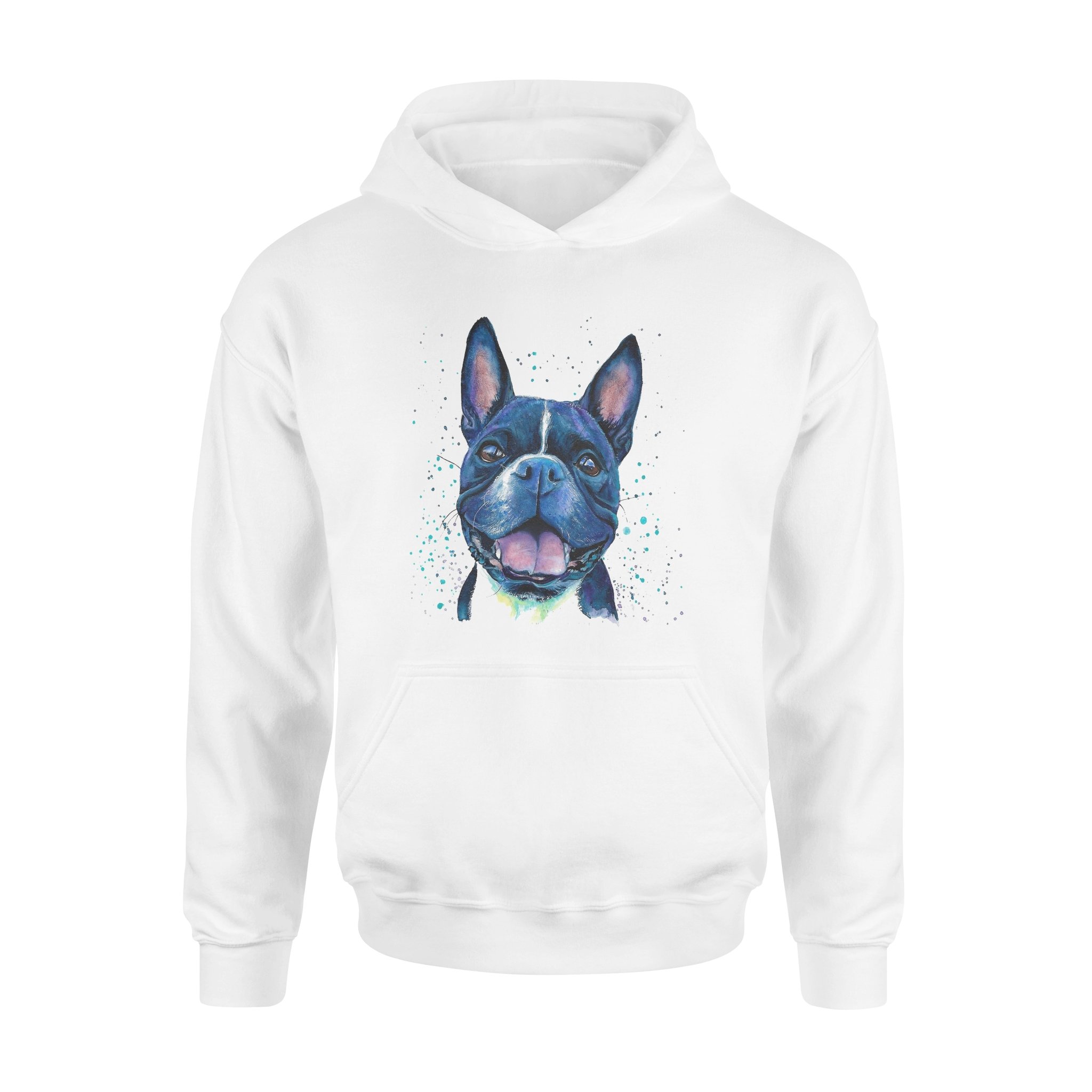 Colorful Boston Terrier Dog Art Watercolor Painting – Print Gift for Women Men – Hoodies