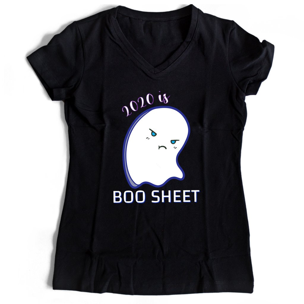 Cute Kawaii Ghost 2020 Is Boo Sheet Women’s V-Neck Tee T-Shirt