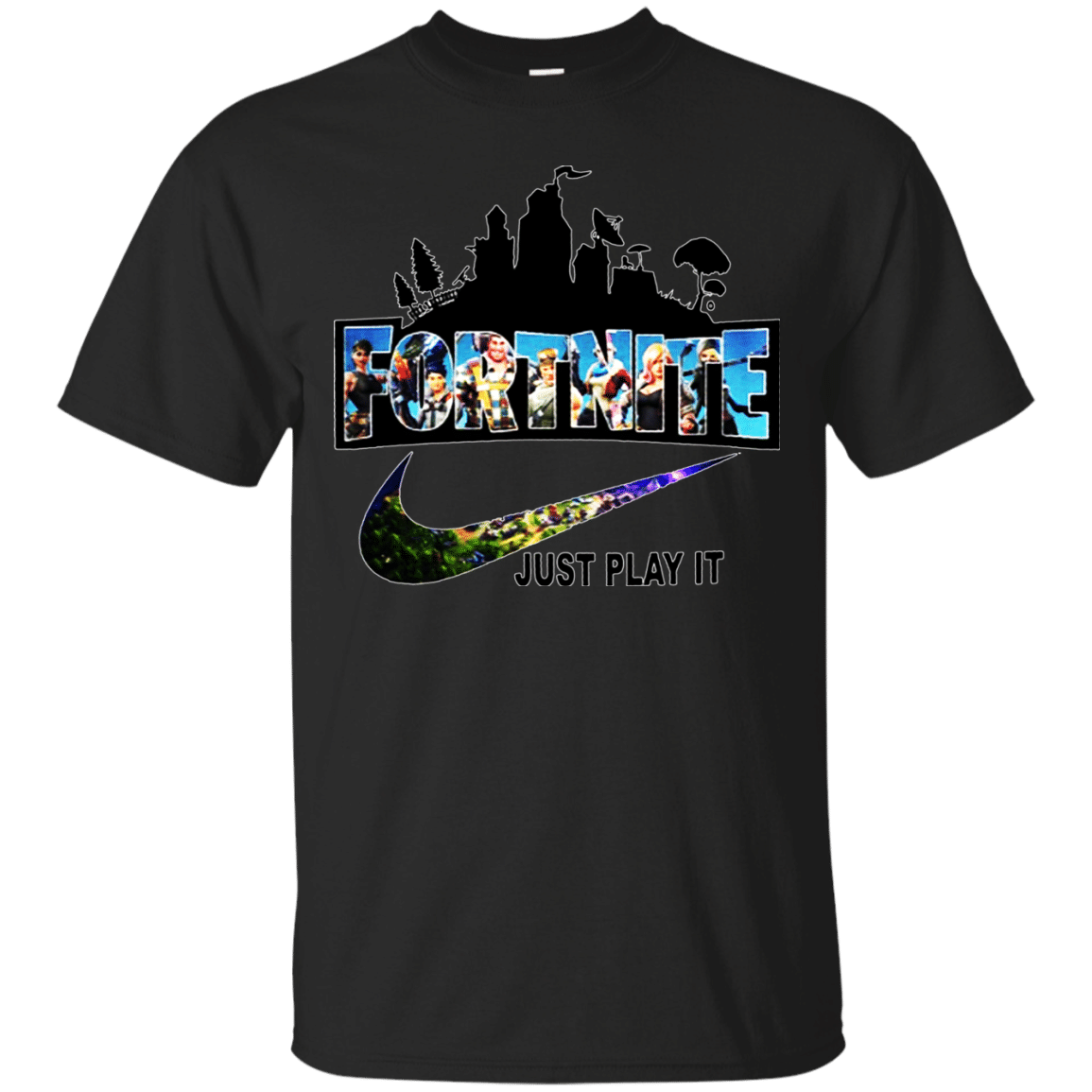 Cover your body with amazing Fortnite Mens Fortnite Just Play It Shirt White Line