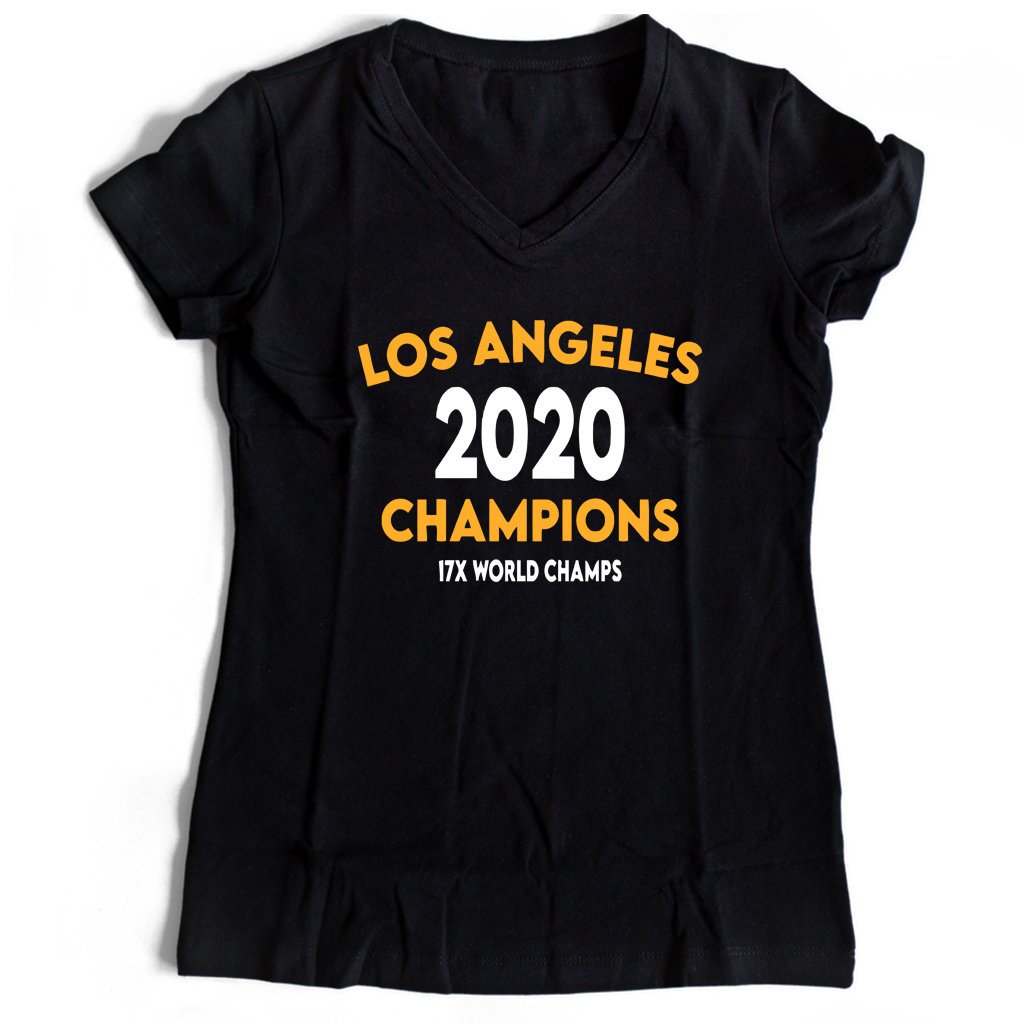 Los Angeles Basketball Champions 17X World Champs Lakers Women’s V-Neck Tee T-Shirt