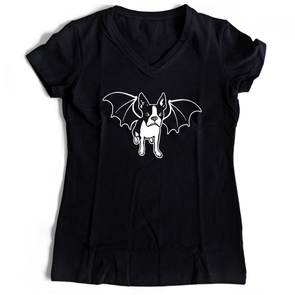 Halloween Boston Terrier Vampire Women’s V-Neck Tee T-Shirt