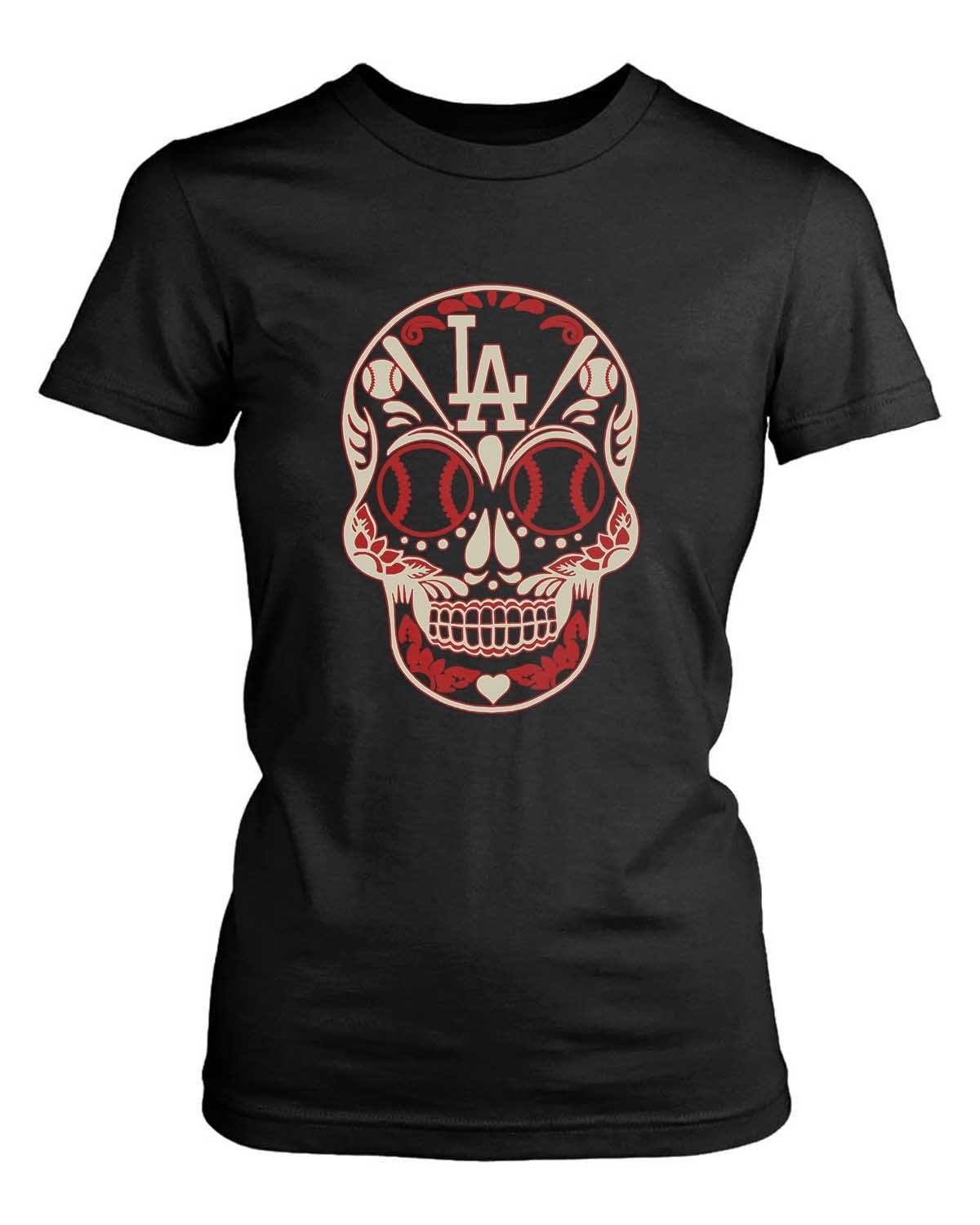 Los Angeles Dodgers Dia De Los Muertos Skull Women’S T-Shirt