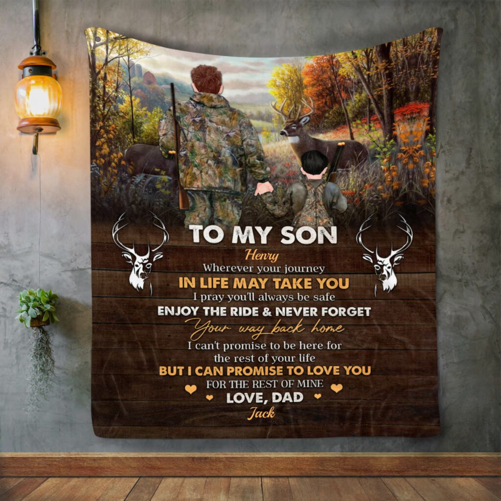 Personalized Deer Hunting To My Son Fleece Blanket – Gift For Son