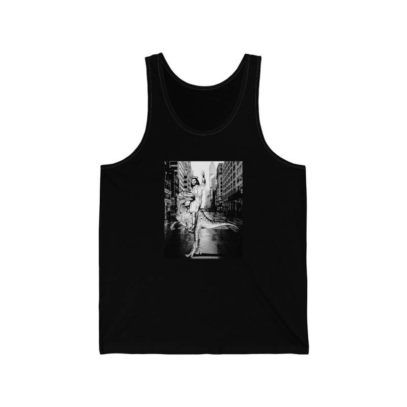 Jesus Visit New York Riding Dinosaur Mens Tanktop