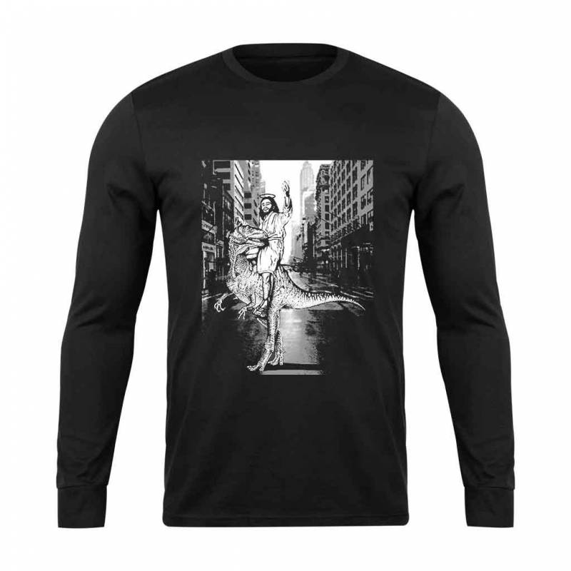 Jesus Visit New York Riding Dinosaur Long Sleeve T-Shirt