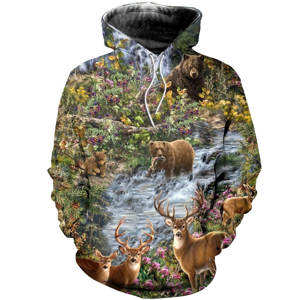 Deer and Bear Forest Hunting 3D Hoodie 06979