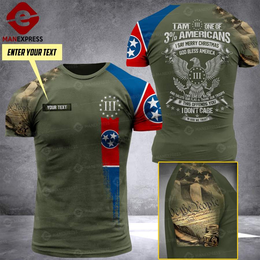 DH CUSTOMIZED 3% TENNESSEE PATRIOT T SHIRT FULL PRINT V3 TMA 0709