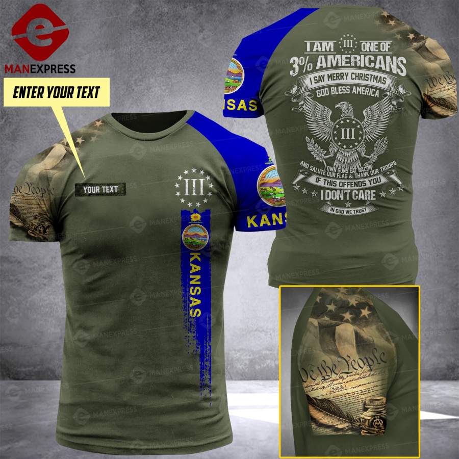 DH CUSTOMIZED 3% KANSAS PATRIOT T SHIRT FULL PRINT V3 TMA