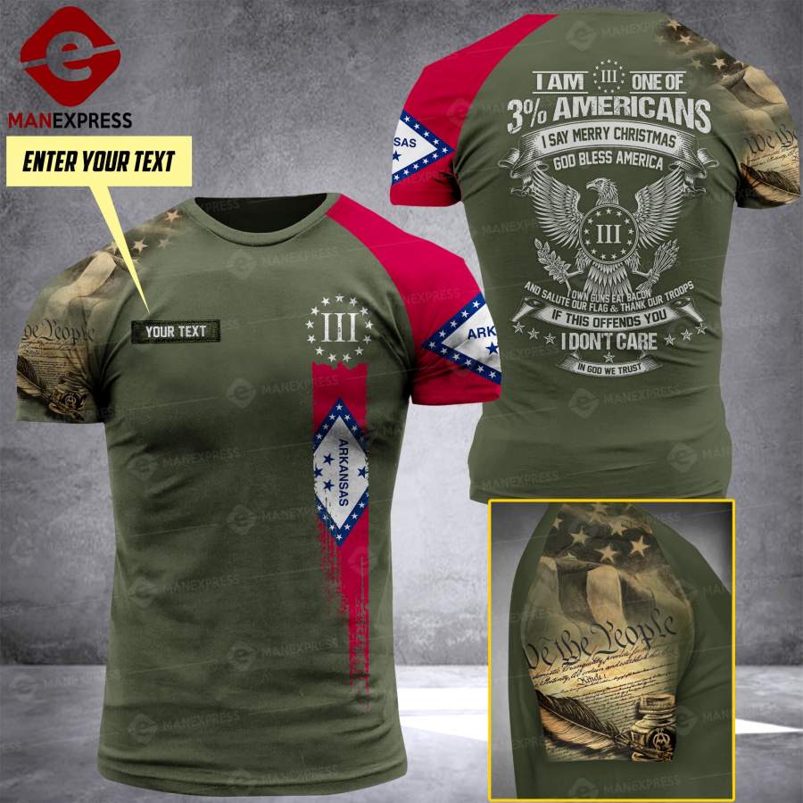 DH CUSTOMIZED 3% ARKANSAS PATRIOT T SHIRT FULL PRINT V3 TMA