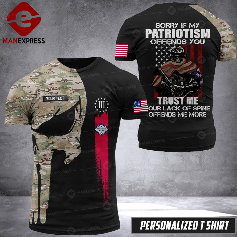 AH ARKANSAS PATRIOTISM PUNISHER CAMO T-SHIRT PRINTED