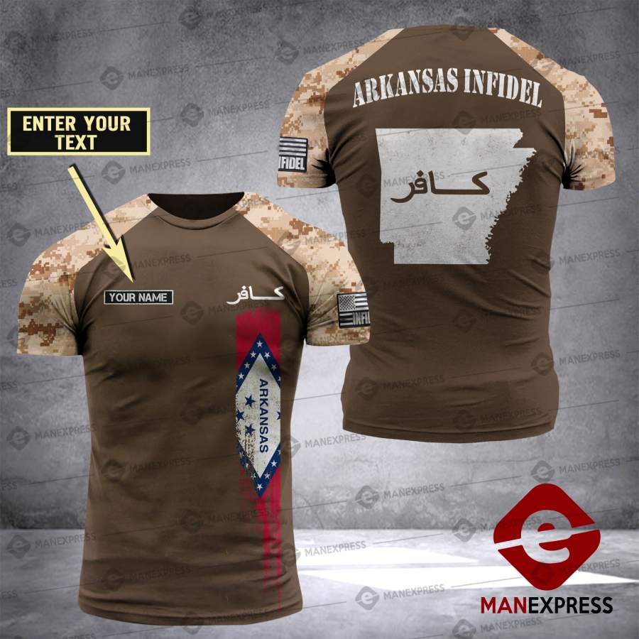 Arkansas Infidel Camo Persionalized printed TShirt NQA