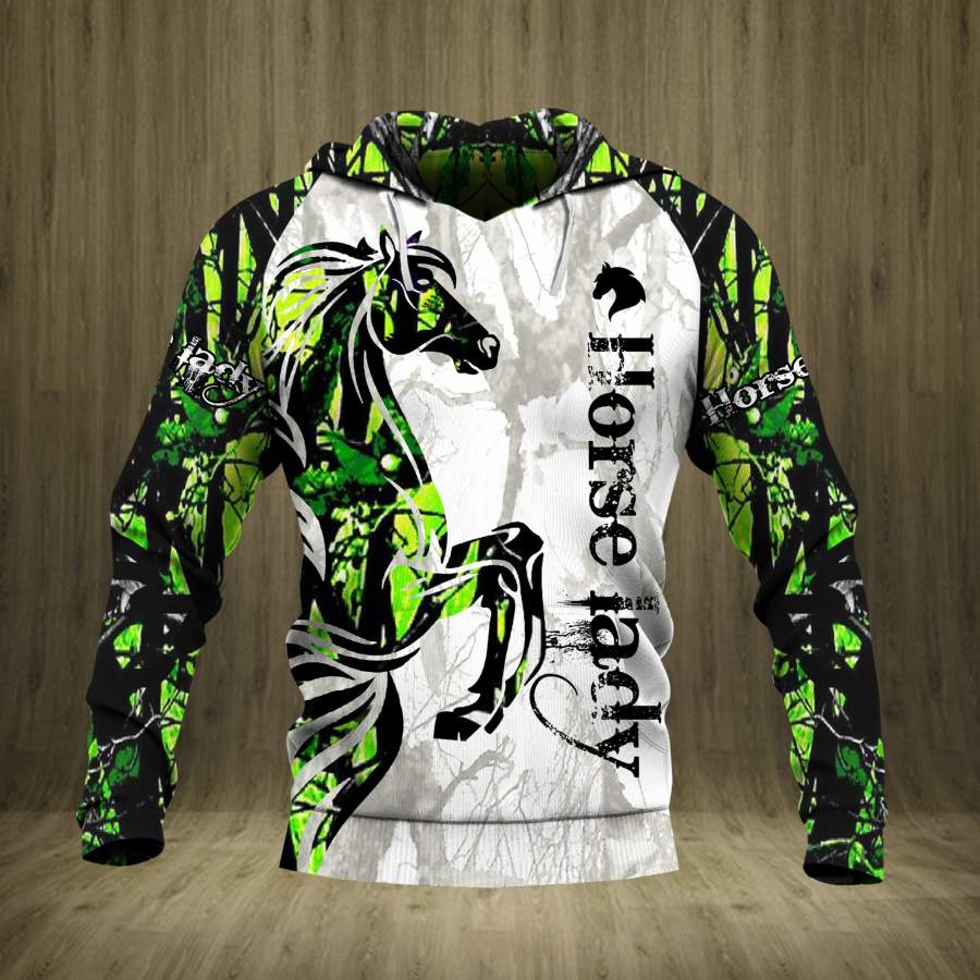 Horse Green Muddy Girl 3D all over printed hoodie HGC