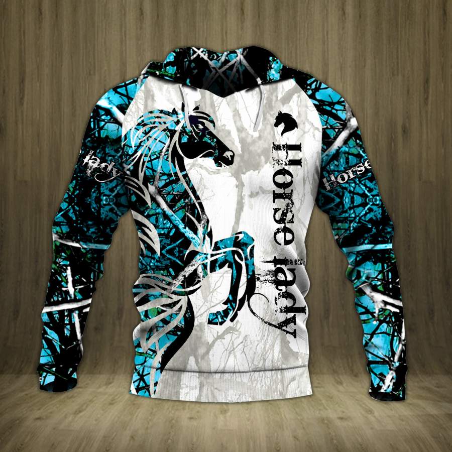 Horse Blue Muddy Girl 3D all over printed hoodie HGC