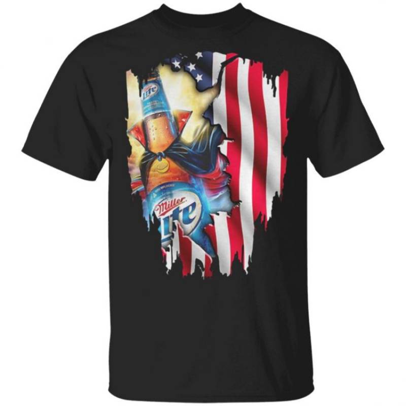 Independence Day 4th of July Miller Lite America Flag T Shirt