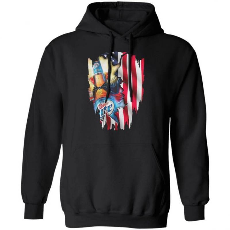 Independence Day 4th of July Miller Lite America Flag Hoodie