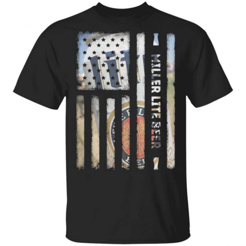 America Flag Miller Lite beer 2 T Shirt