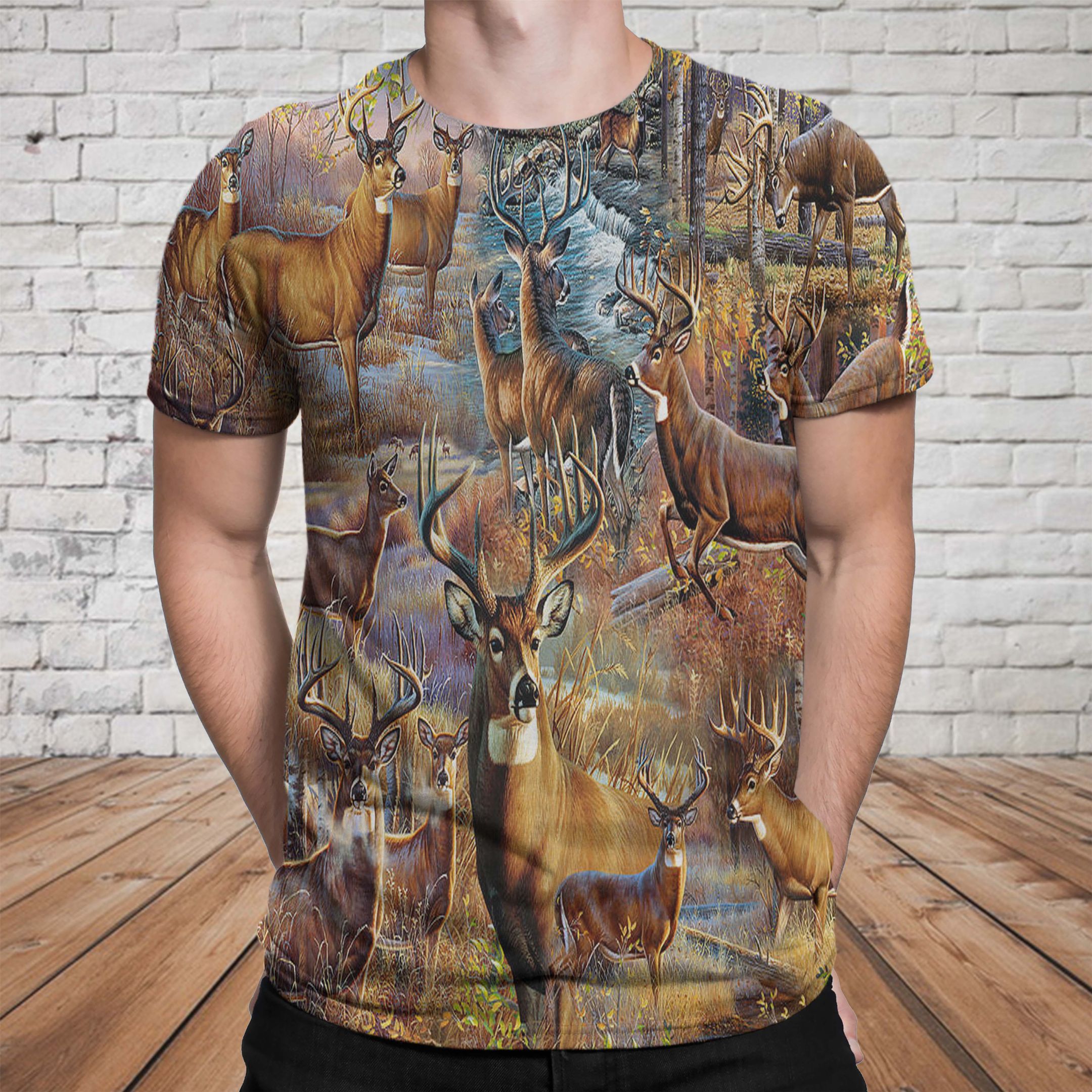 Deer Collage Hunting 3D T-Shirt 07301