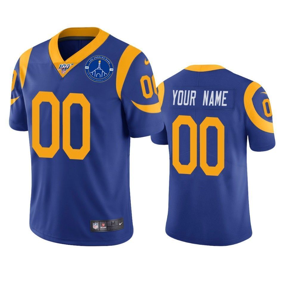 Los Angeles Rams Custom Royal 100Th Season L.A. Coliseum Patch 3D Jersey