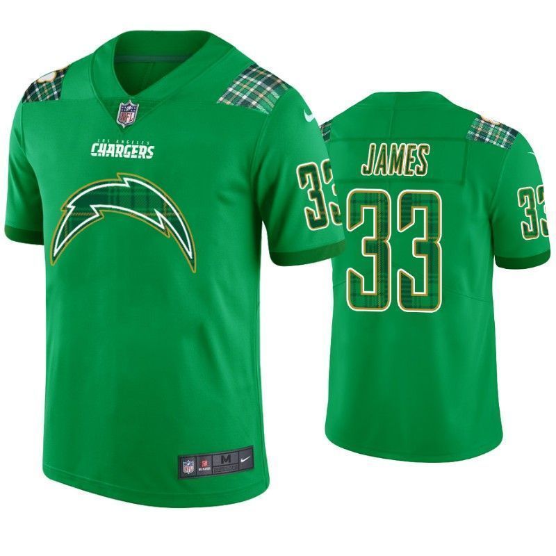 Los Angeles Chargers 33 Derwin James St. Patrick’S Day Kelly Green Lucky Men 3D Jersey