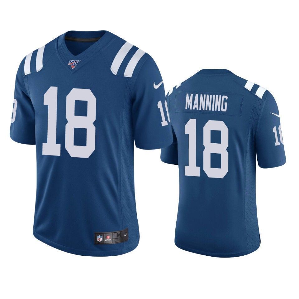 Indianapolis Colts Peyton Manning Royal 100Th Season Vapor Limited 3D Jersey