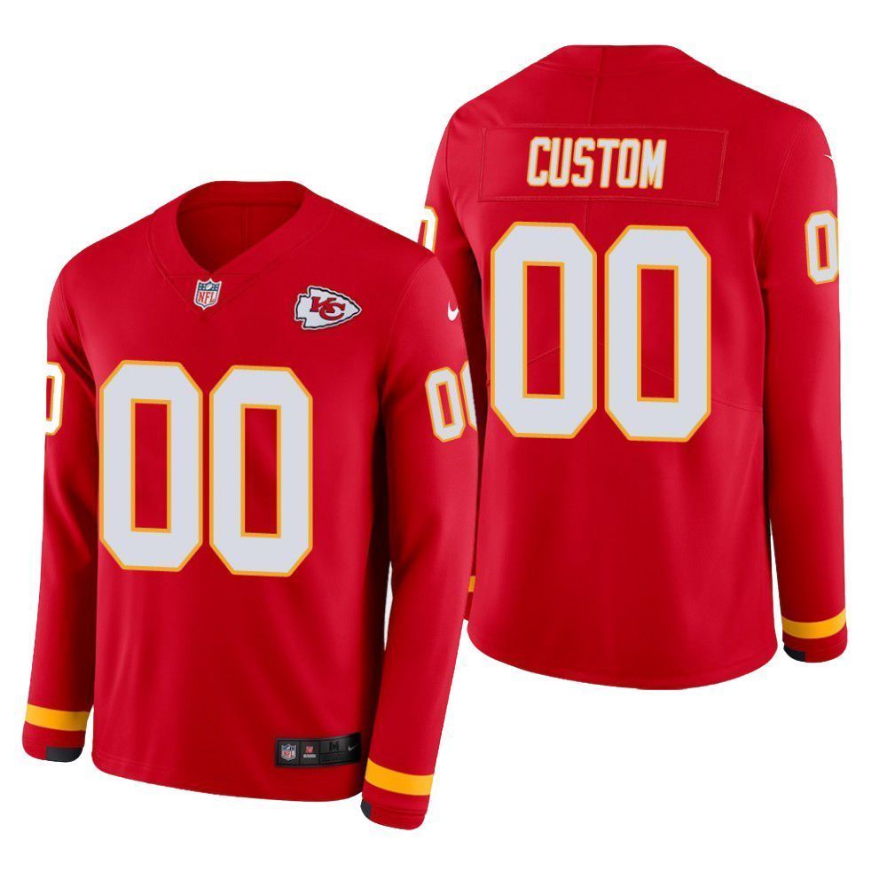 Kansas City Chiefs Custom Therma Long Sleeve Mens Jersey Red All-Over Print