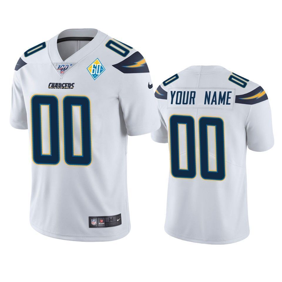 Los Angeles Chargers Custom White 60Th Anniversary Vapor Limited 3D Jersey