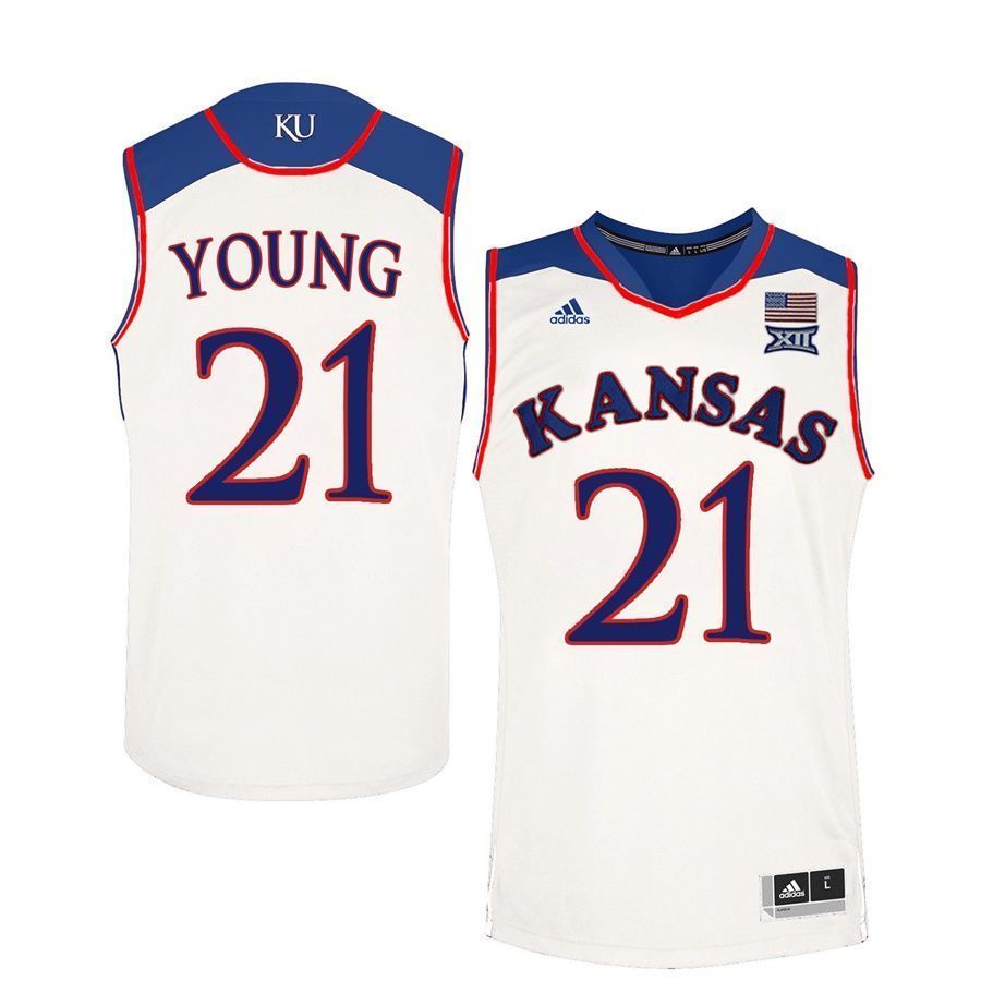 Male Kansas Jayhawks White Clay Young College Basketball 3D Jersey