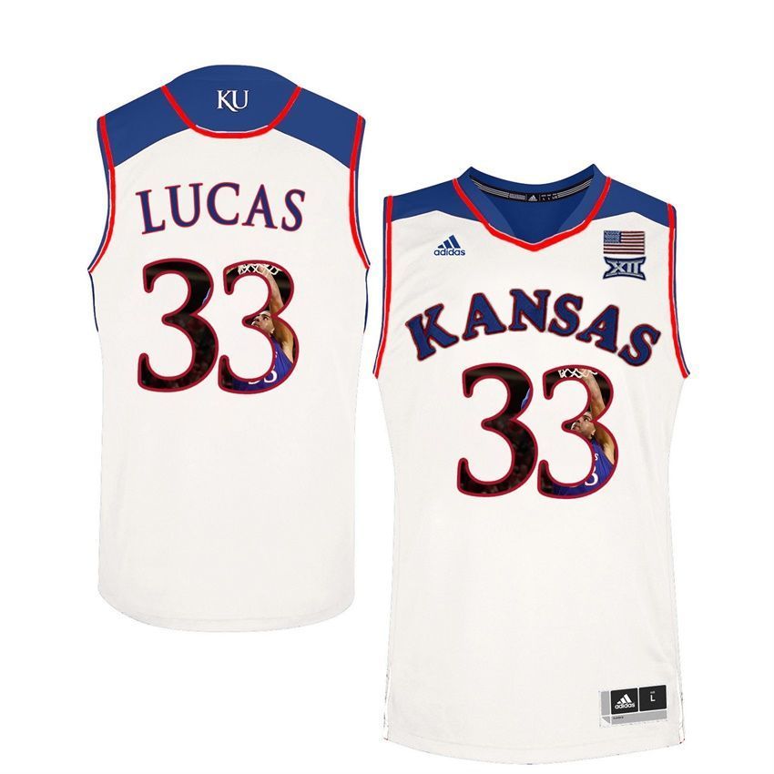 Male Kansas Jayhawks White Landen Lucas College Basketball Portrait 3D Jersey