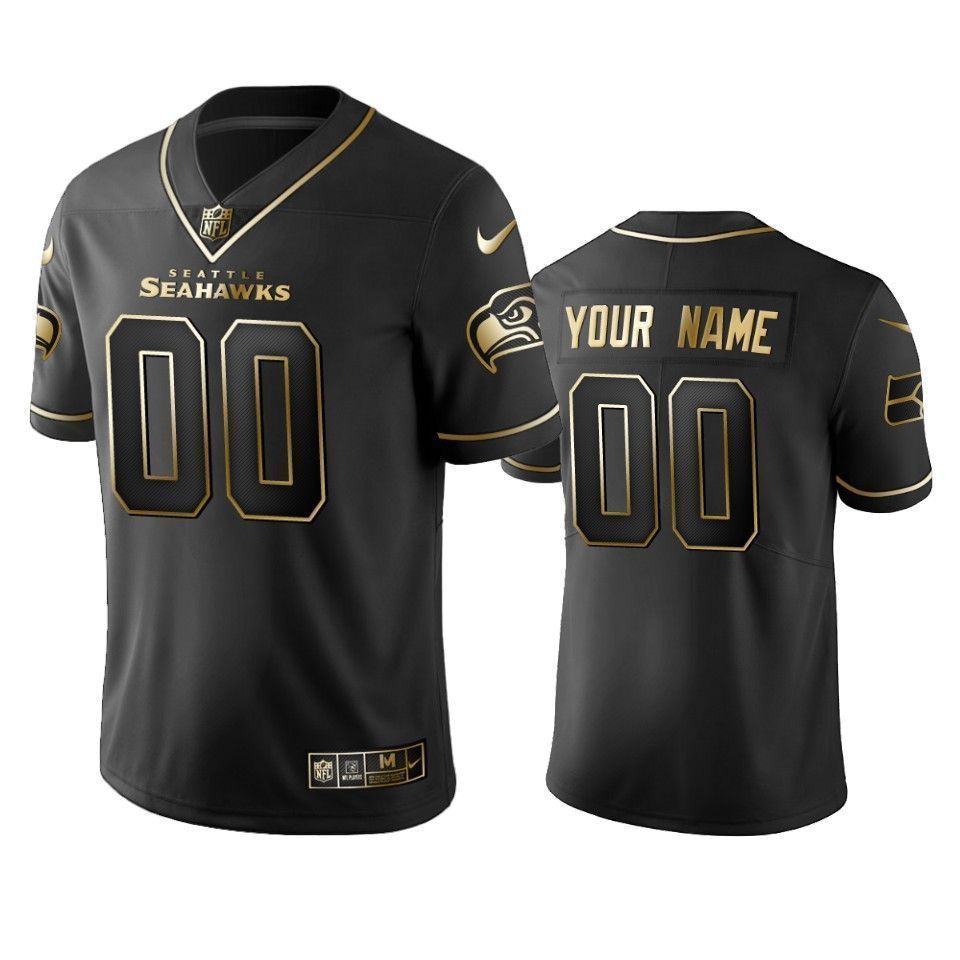 2021 Seattle Seahawks Custom Black Golden Edition Vapor Untouchable Limited Mens 3D Jersey