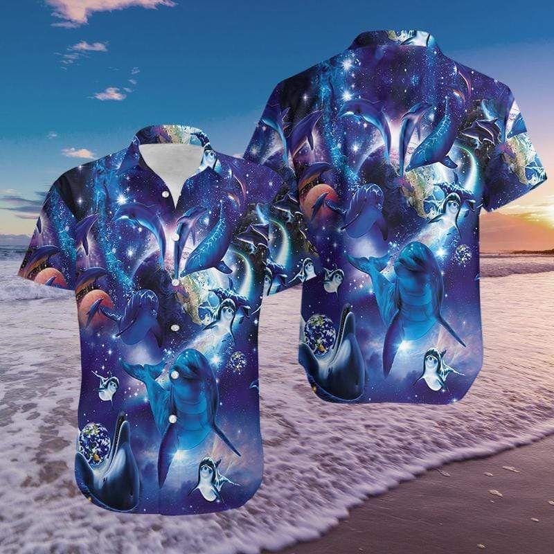 Hawaiian Aloha Shirts Galaxy Dolphins Dh