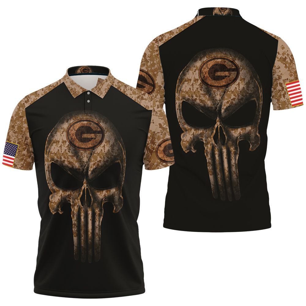 Camouflage Skull Green Bay Packers American Flag 3D Jersey Polo Shirt