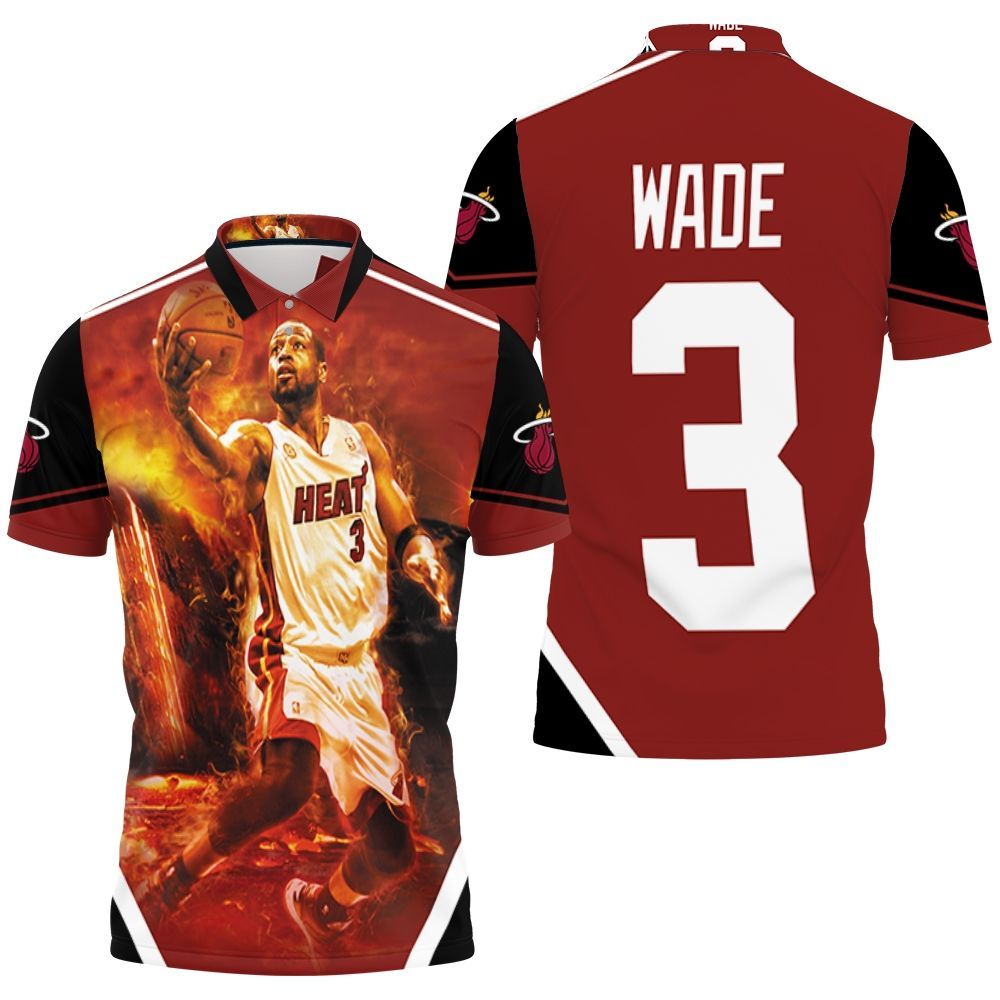 Dwyane Wade 3 Miami Heat Score Fire Background Legend For Fan Polo Shirt